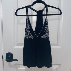 Black and white embroidered tank